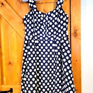 City Chic flattering retro navy blue and white polkadot dress, Plus Size small